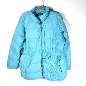Lands End Womens 2X Puffer Jacket Teal Blue Quilted Down Parka Zip Up 20W-22W